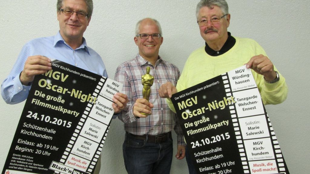 Georg Kaiser, Michael Bette und Günter Poggel vom MGV Kirchhundem (von links) freuen sich schon auf die „MGV-Oscar-Night“.