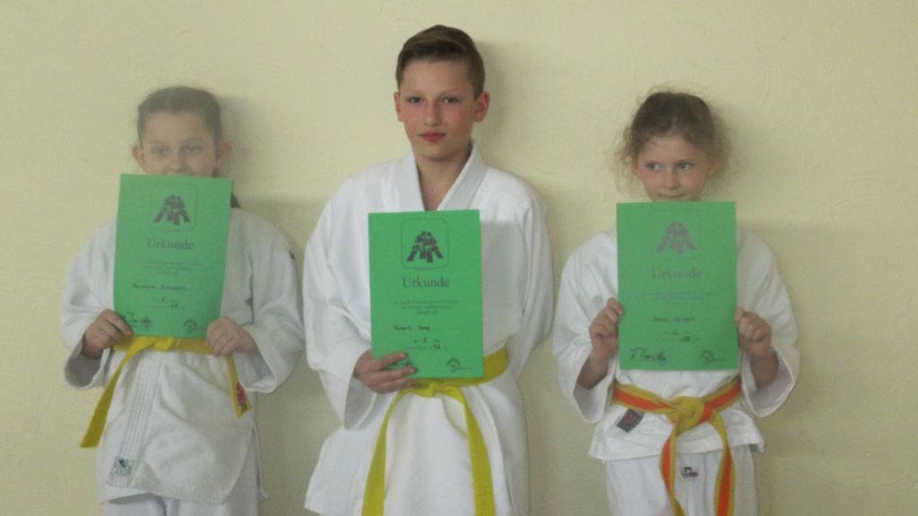 Marieluise Schneider, Robert Haag und Janna Götzen (v.l.) nahmen erfolgreich für den TV Attendorn am Judo-Turnier in Hohenlimburg teil. von privat