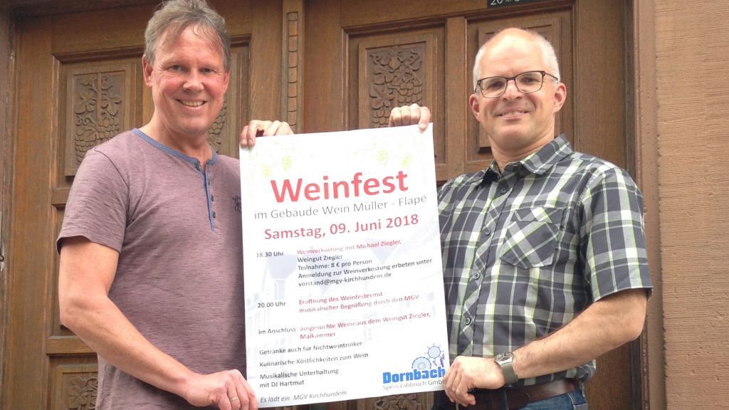 Die Vorstandsmitglieder Peter Henrichs (links) und Michael Bette hoffen auf viele Besucher beim Weinfest im Juni 2018 von privat