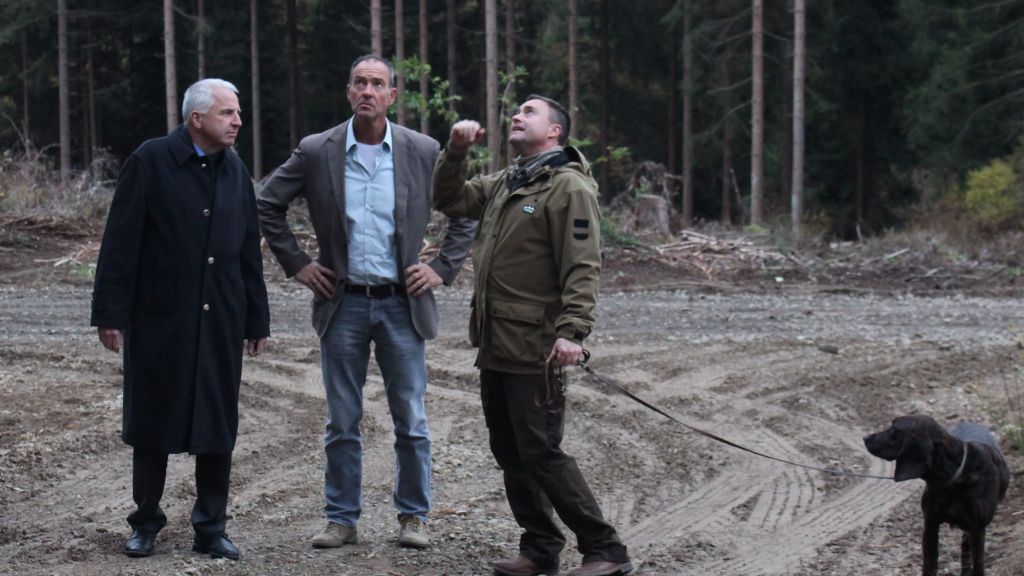 Rainer Deppe, Jochen Ritter und Michael Sommer (von links) schauten sich die durch Hitze und Borkenkäfer beschädigten Bäume an. von privat