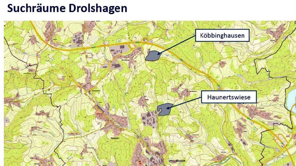 Für Drolshagen haben die Gutachter zwei Gebiete als mögliche neue Gewerbeflächen ausfindig gemacht. von Repro: Rüdiger Kahlke