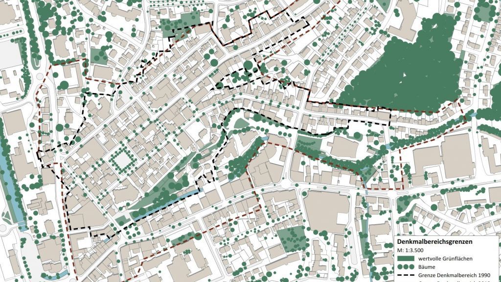 Die Grafik zeigt die Grenzen des geplanten erweiterten Dekmalbereiches in der Olper Innenstadt. von Büro RaumPlan / Stadt Olpe