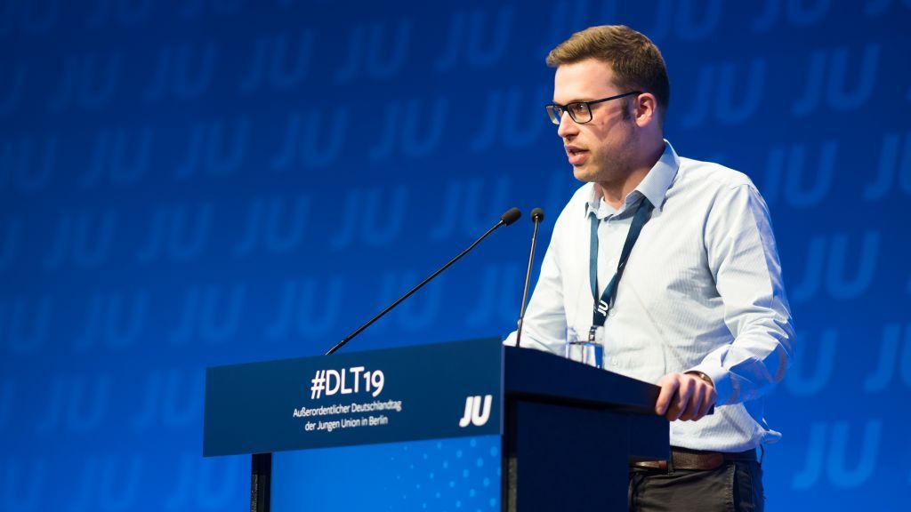 Florian Müller wurde beim JU-Deutschlandtag in Berlin in den Bundesvorstand gewählt. von Junge Union / Peter Lang
