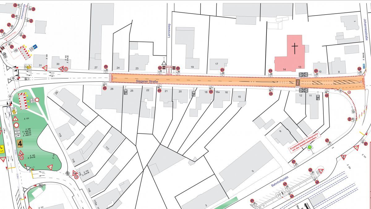 Die Karte zeigt, wo die Siegener Straße genau gesperrt wird. von Stadt Lennestadt