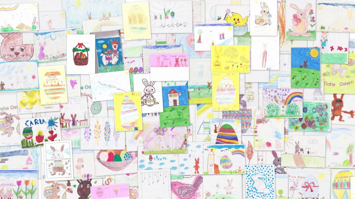 Weit mehr als 100 Glücksbilder, gemalt von Kindern aus dem gesamten Kreis, sorgten zu Ostern für Freude bei Senioren aus Finnentrop und Olpe. von privat