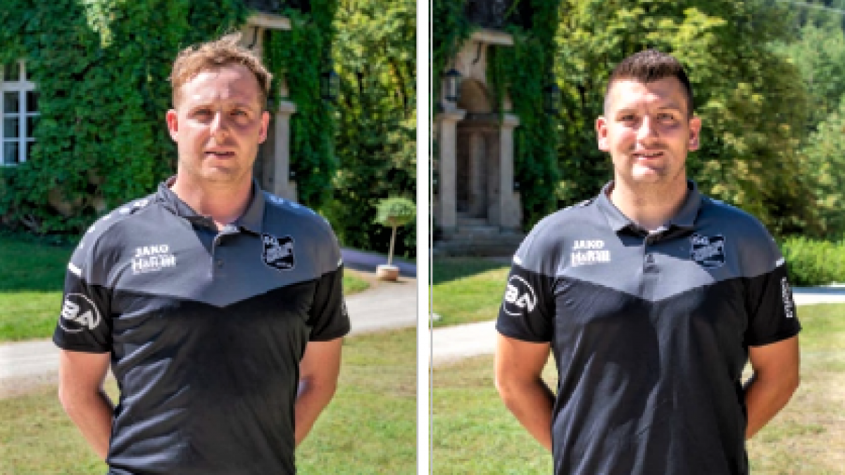 Die Trainer Fabian Schmidt (links) und Michael Hennes werden auch in der Saison 2021/22 die zweite Mannschaft der SG Finnentrop/Bamenohl trainieren. von SG Finnentrop/Bamenohl