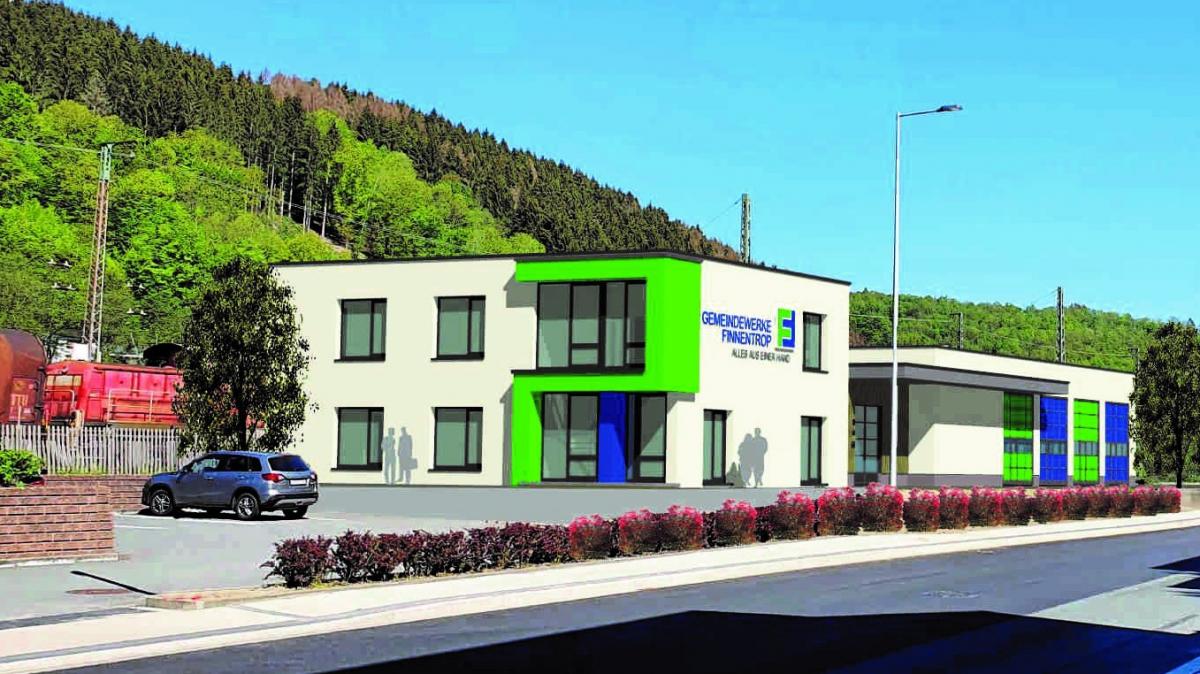 Hier ein Entwurf des neuen Büro- und Betriebsgebäudes der Gemeindewerke Finnentrop, der im Juni 2018 vorgestellt wurde.  von Gemeinde Finnentrop