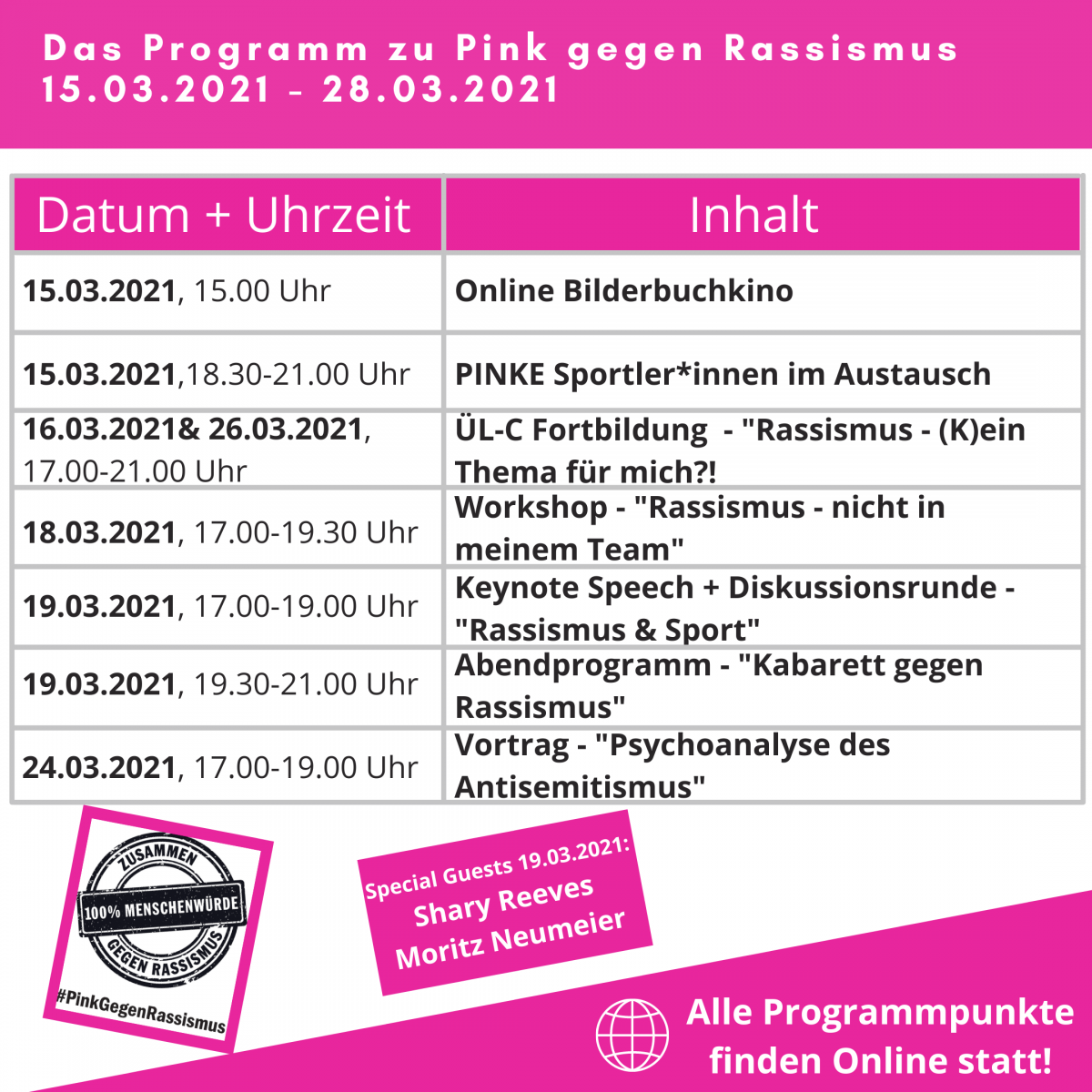 Das Programm von „Pink gegen Rassismus" im Überblick. von privat