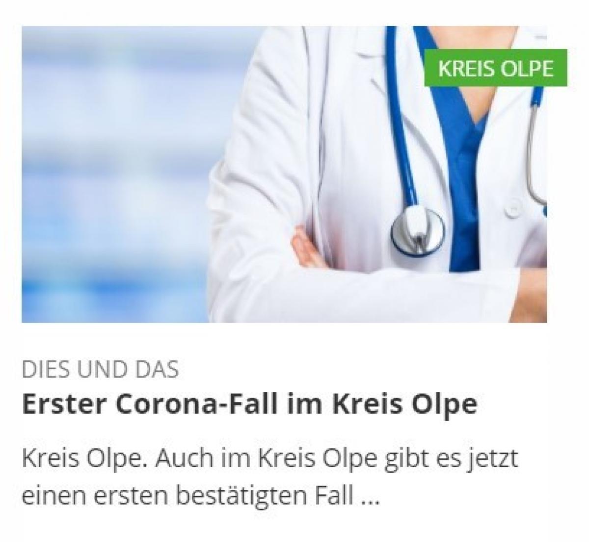 Der erste Corona-Fall im Kreis - das Artikelbild vom 11. März 2020 von LokalPlus