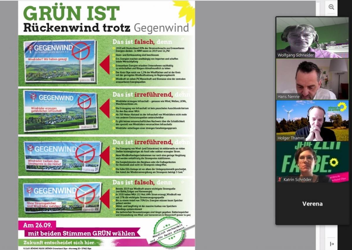 Screenshot aus der Videokonferenz: Der Flyer wird neu aufgelegt und mit einem Hinweis auf den Erfolg vor Gericht versehen. von privat