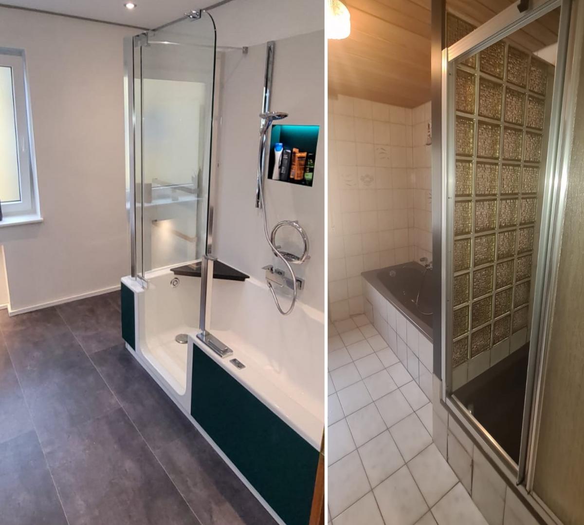 Eine DuschenBadeWanne (links) ist ebenso modern wie praktisch - und deutlich komfortabler als die alten Badezimmer-Objekte. von privat