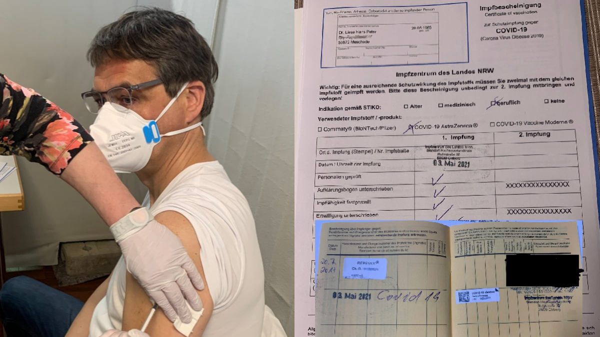 Dr. Peter Liese sich Anfang Mai im Impfzentrum mit AstraZeneca impfen lassen. von Europabüro