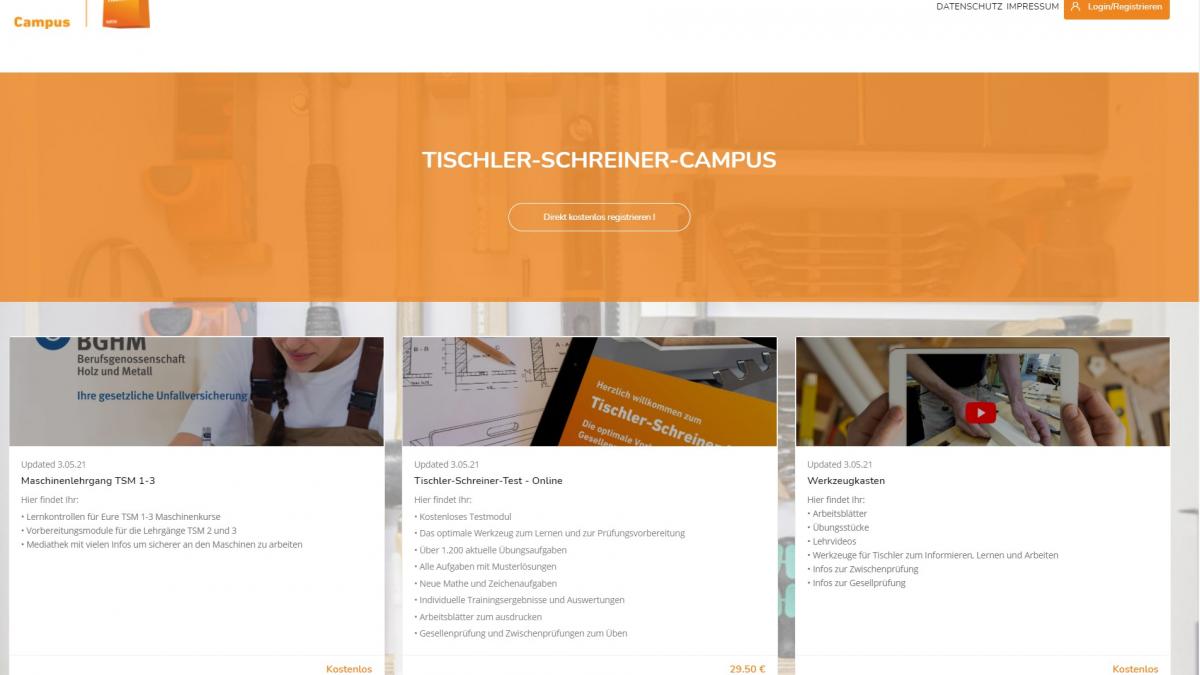 Neue Lernplattform fürs Tischlerhandwerk: Der Tischler-Schreiner-Campus ist mit Inhalten für Auszubildende gestartet. von Tischler NRW / BGHM
