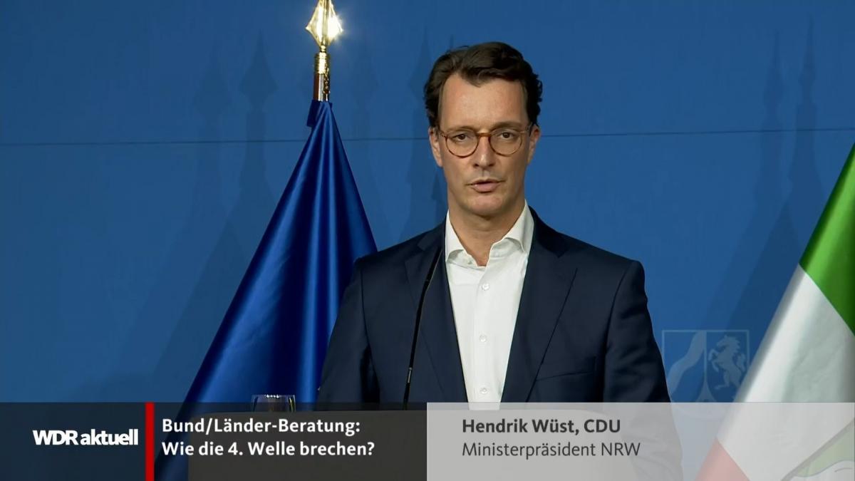 NRW-Ministerpräsident Hendrik Wüst beim Pressestatement nach dem Bund-Länder-Gespräch. von wdr.de