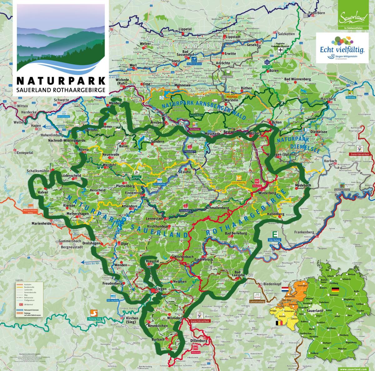 Übersichtskarte des Naturparks Sauerland Rothaargebirge. von Naturpark Sauerl.-Rothaarg.