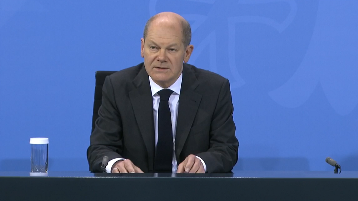 Bundeskanzler Olaf Scholz bei der Pressekonferenz am 21. Dezember 2021. von Screenshot: Bundeskanzleramt
