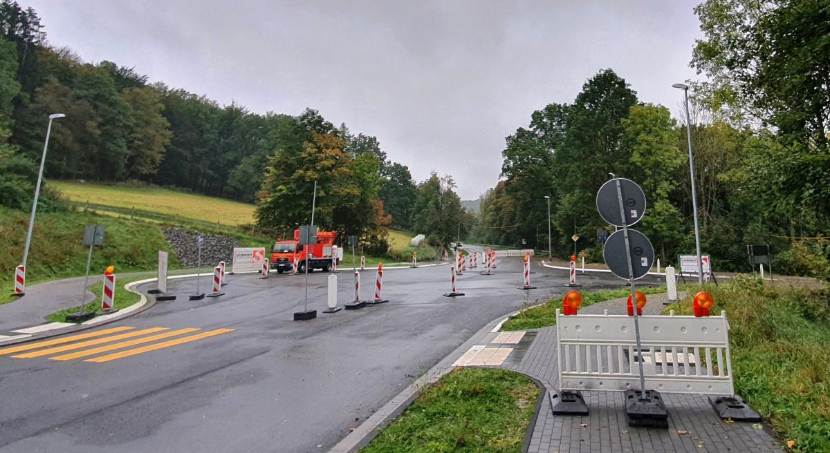Die Bruchstraße in Olpe wird für anderthalb Jahre zur Großbaustelle. Hier der neue Kreisverkehr am Abzweig Biggestraße. von Stadt Olpe