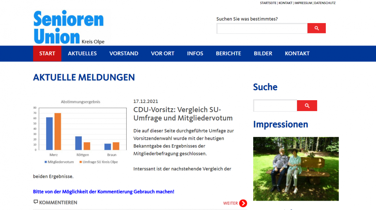 Die Webseite der Senioren-Union im Kreis Olpe. von Screenshot. LP