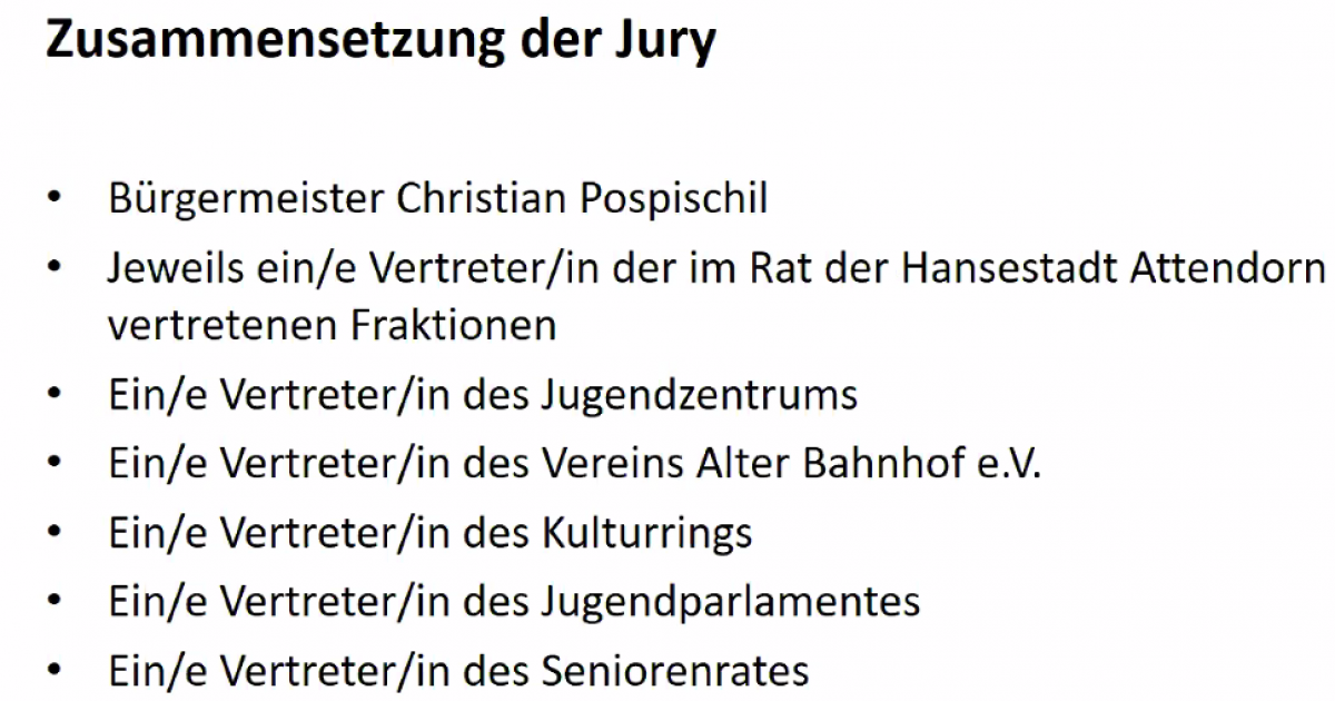 Die Jury setzt sich wie folgt zusammen. von Screenshot Präsentation/Stadt Attendorn