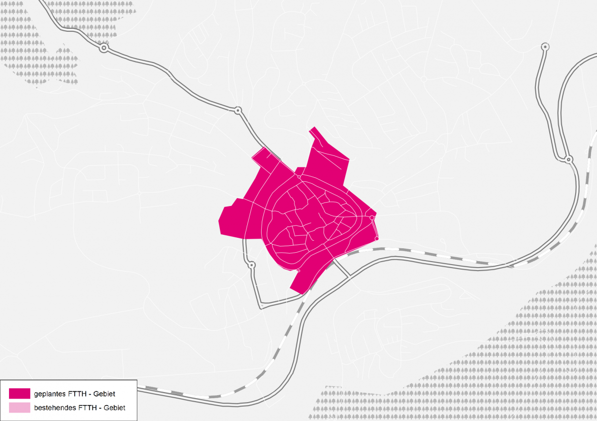In der pink markierten Zone baut die Telekom das Glasfaserinternet aus. von Ralf Engstfeld/Telekom