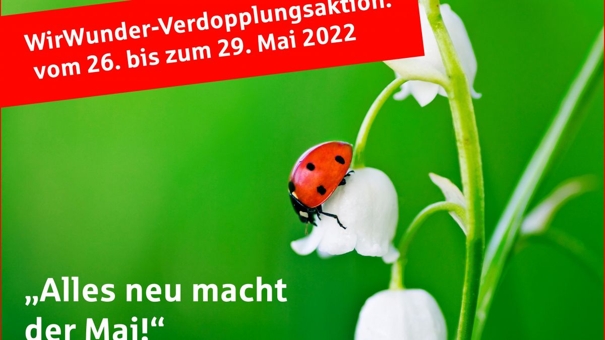 Die Verdopplungsaktion „Alles neu macht der Mai!“ läuft vom 26. bis 29. Mai über das regionale Spendenportal wirwunder.de/olpe-drolshagen-wenden. von Sparkasse