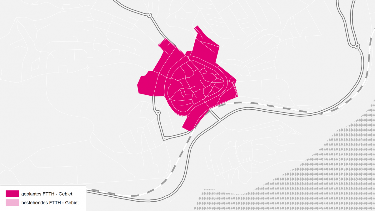 Auf der pink markierten Fläche soll in Attendorn der Glasfaser-Ausbau umgesetzt werden. von Telekom