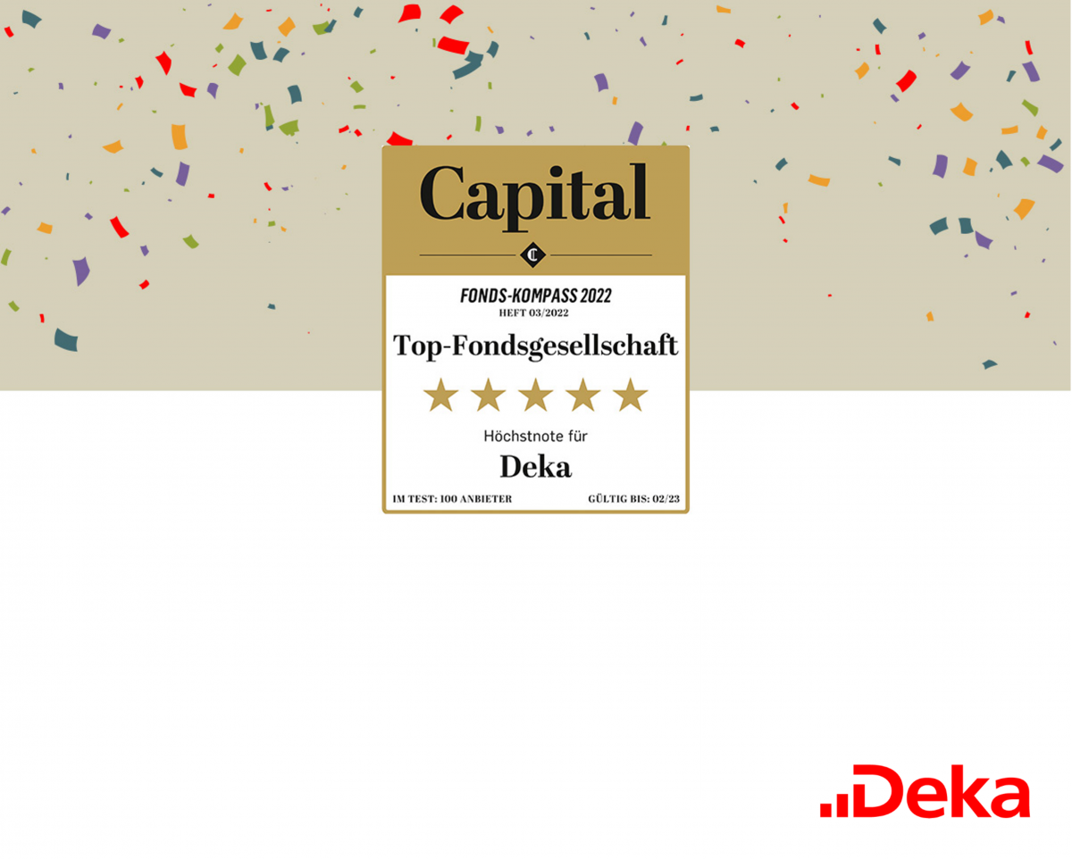 Top-Fondsgesellschaft: Die Deka wurde 2022 beim „Capital-Fonds-Kompass“ zum zehnten Mal mit der Höchstnote von fünf Sternen ausgezeichnet. von Sparkasse