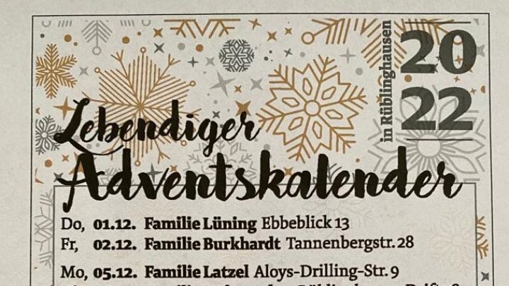 In Rüblinghausen findet die Aktion „Lebendiger Adventskalender“ statt.