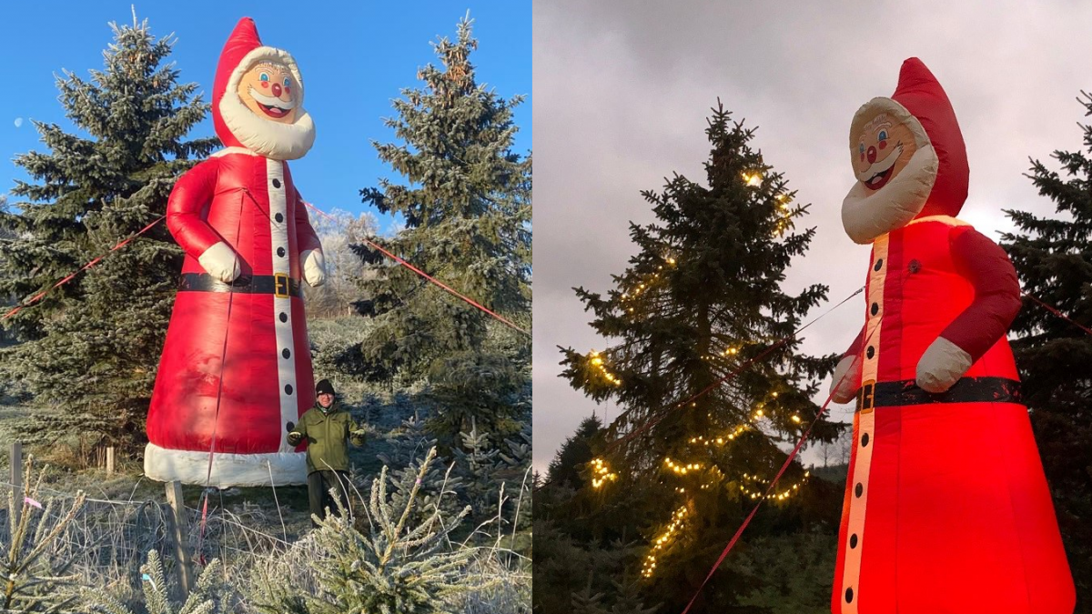 Der gestohlene Weihnachtsmann - links am Tag und rechts in der Dämmerung. von privat