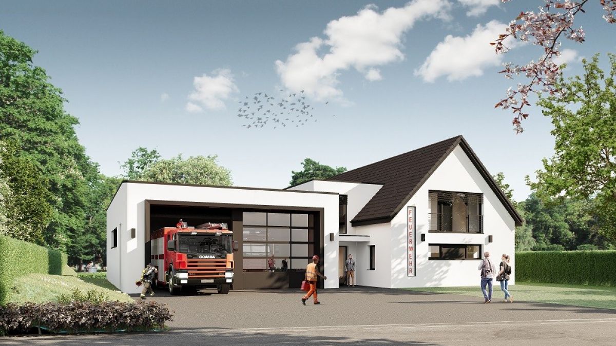 Der Entwurf des Architekturbüros Fleper zeigt, wie das Feuerwehrgerätehaus in Oedingen einmal aussehen soll. von Fleper Architekten