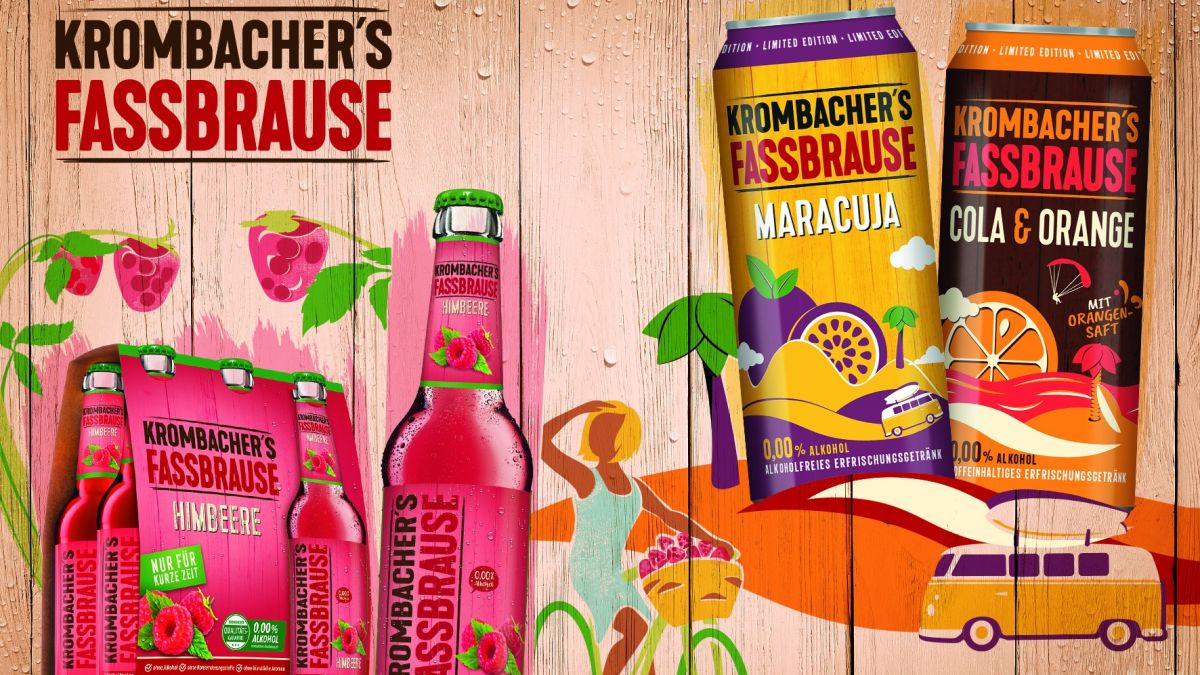 Die Krombacher Brauerei hat ein neues Design für die Fassbrause entwickelt und bringt eine beliebte Sorte zurück. von Krombacher
