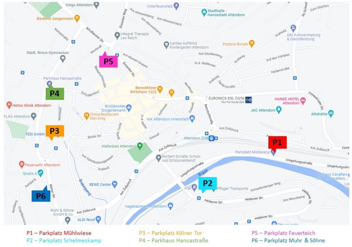 Die Parkmöglichkeiten zum Frühlingsmarkt in Attendorn. von Hansestadt Attendorn