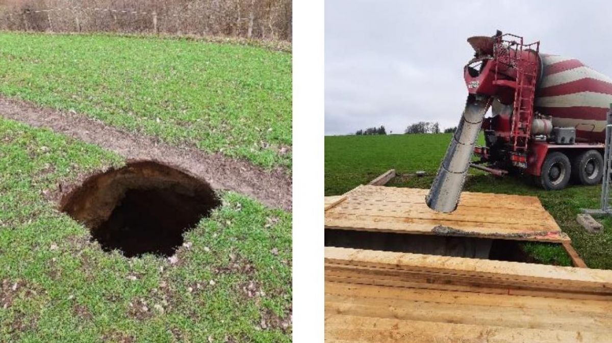 Anfangs hielten einige Menschen es für einen Aprilscherz: Auf einer Wiese unterhalb von Halberbracht war plötzlich ein Krater entstanden. von GEA