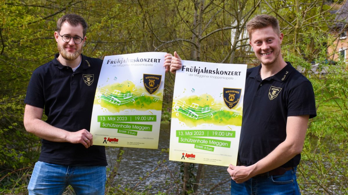 Freuen sich auf das Frühjahrskonzert: Die Vorsitzenden der Meggener Knappenkapelle Matthias Bieker und Daniel Friedrichs. von Daniel Hüttmann