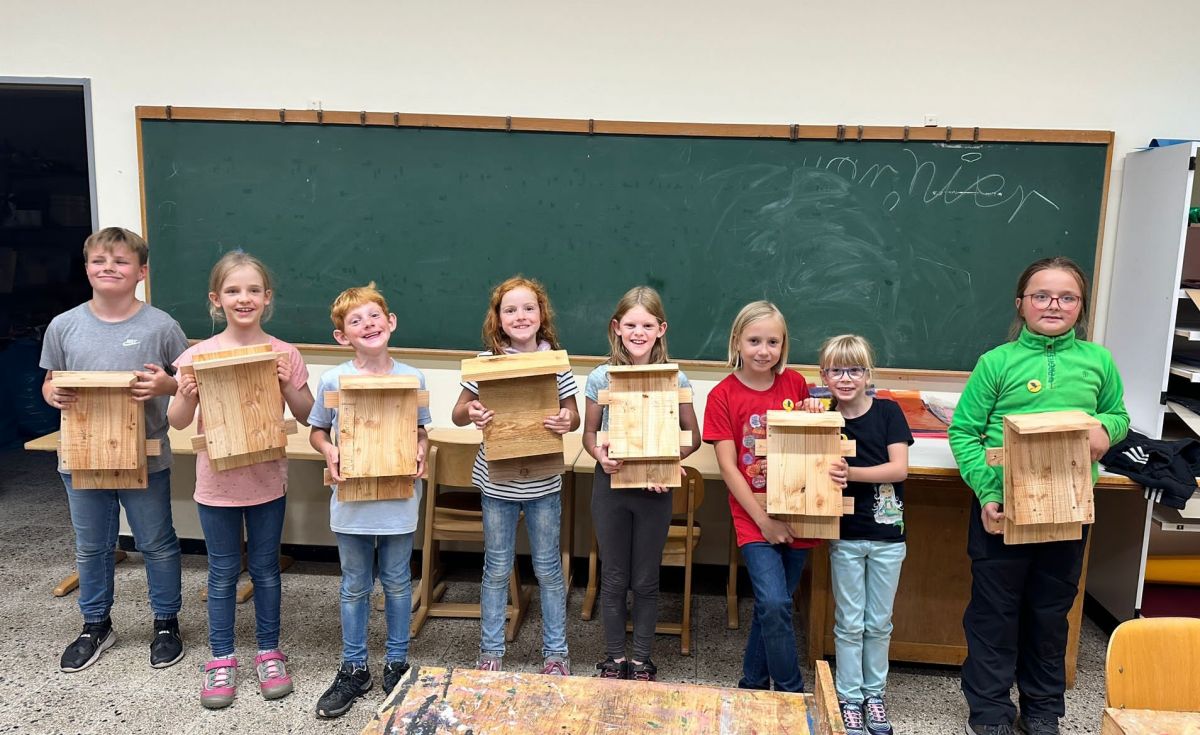 Zusammen mit dem NABU bauten die Kinder die Fledermausspaltenkästen. von privat