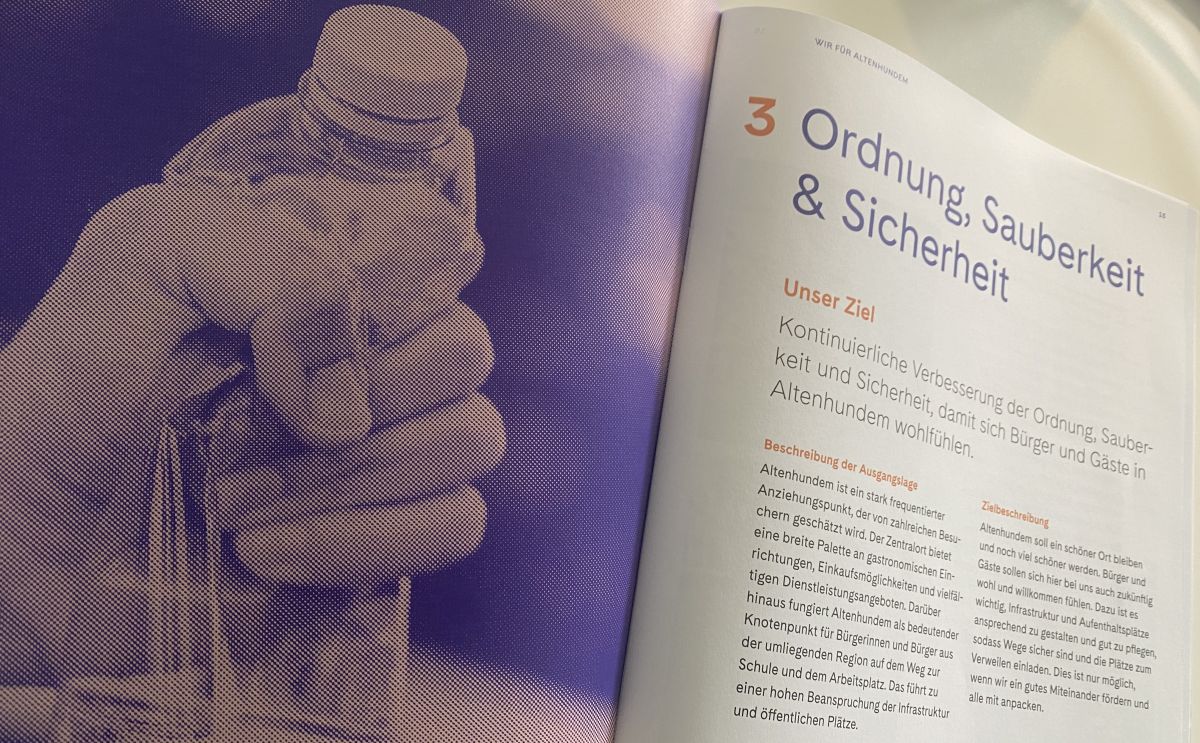 Ein Beispiel aus dem Zukunftsheft „Wir für Altenhundem“: Für das Thema 'Ordnung, Sauberkeit und Sicherheit' wurde die Ist-Situation dargestellt, Ziele und Maßnahmen wurden erarbeitet. von Kerstin Sauer