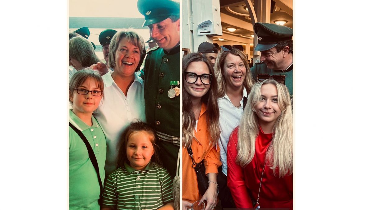 Major Peter Liese und seine Frau Marion mit den Töchtern Ida und Paula 2007 und 2023. von privat
