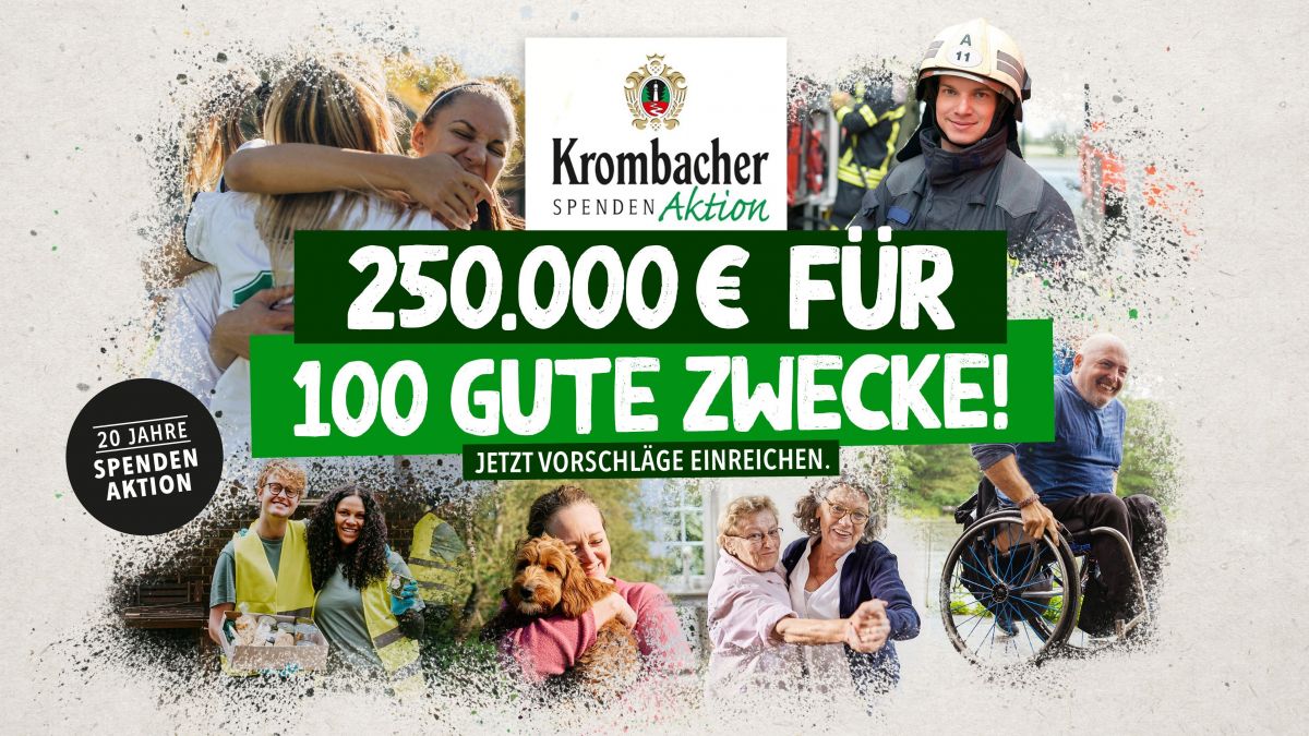 Die Krombacher Brauerei startet die Spendenaktion 2024. Bis zum 3. Januar 2024 können Vorschläge eingereicht werden. von Krombacher
