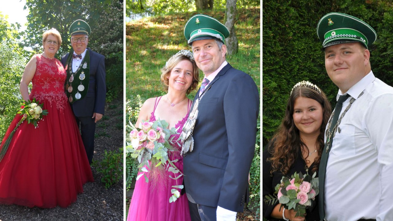 Die Heider Majestäten (von links): Kaiserpaar Dieter und Michaela Halbe, Königspaar Martin und Edelgard Schlechtinger und das Jungschützenpaar Leon Kneuper und Kim Herrendörfer. von St.-Antonius-Schützenverein Heid