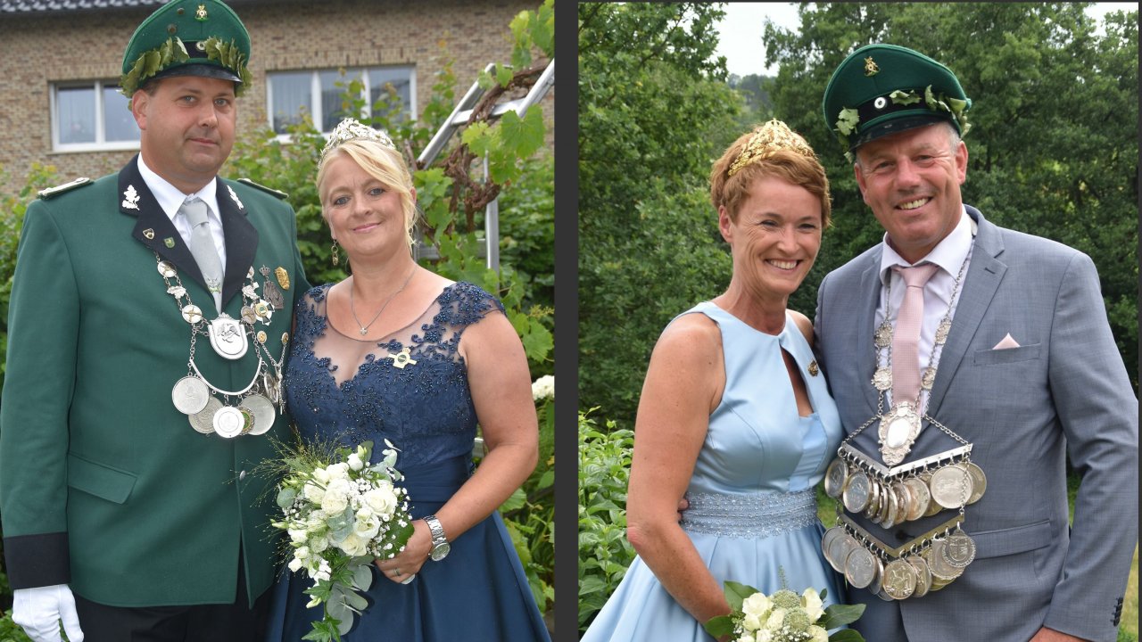 Freuen sich auf die Feiertage in Schreibershof: Kaiserpaar Daniel und Adelheid Eckl (l.) sowie Königspaar Rüdiger und Steffi Stahlhacke. von Collage: Kerstin Sauer