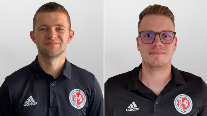 Die Schiedsrichter René Schrottke (links) und Marcel Kaufmann (rechts) steigen in die Landesliga...