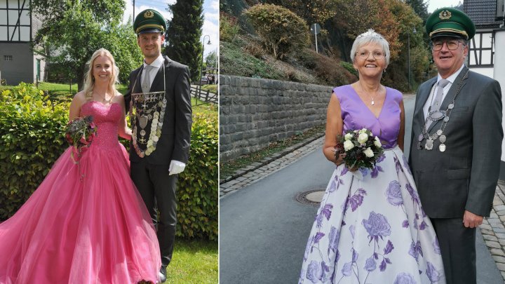 Die aktuellen Majestäten aus Milchenbach: Königspaar Felix und Svenja Graf (l.) und Kaiserpaar...