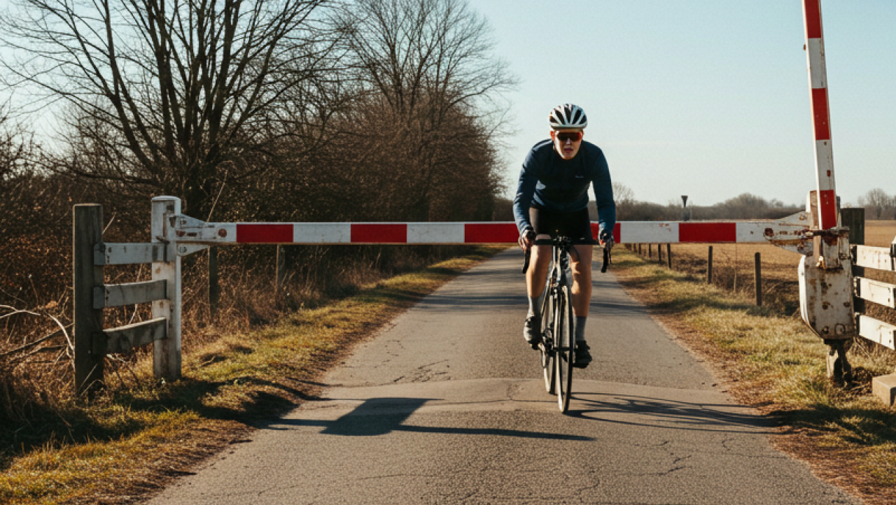 Ein Radfahrer vor einer Schranke (mit KI generiert). von Google Gemini