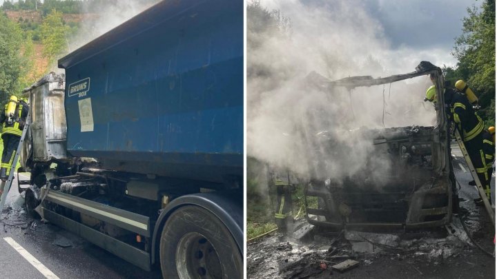 Der Lkw geriet wohl wegen eines technischen Defekts in Brand. Das Führerhaus brannte völlig aus.