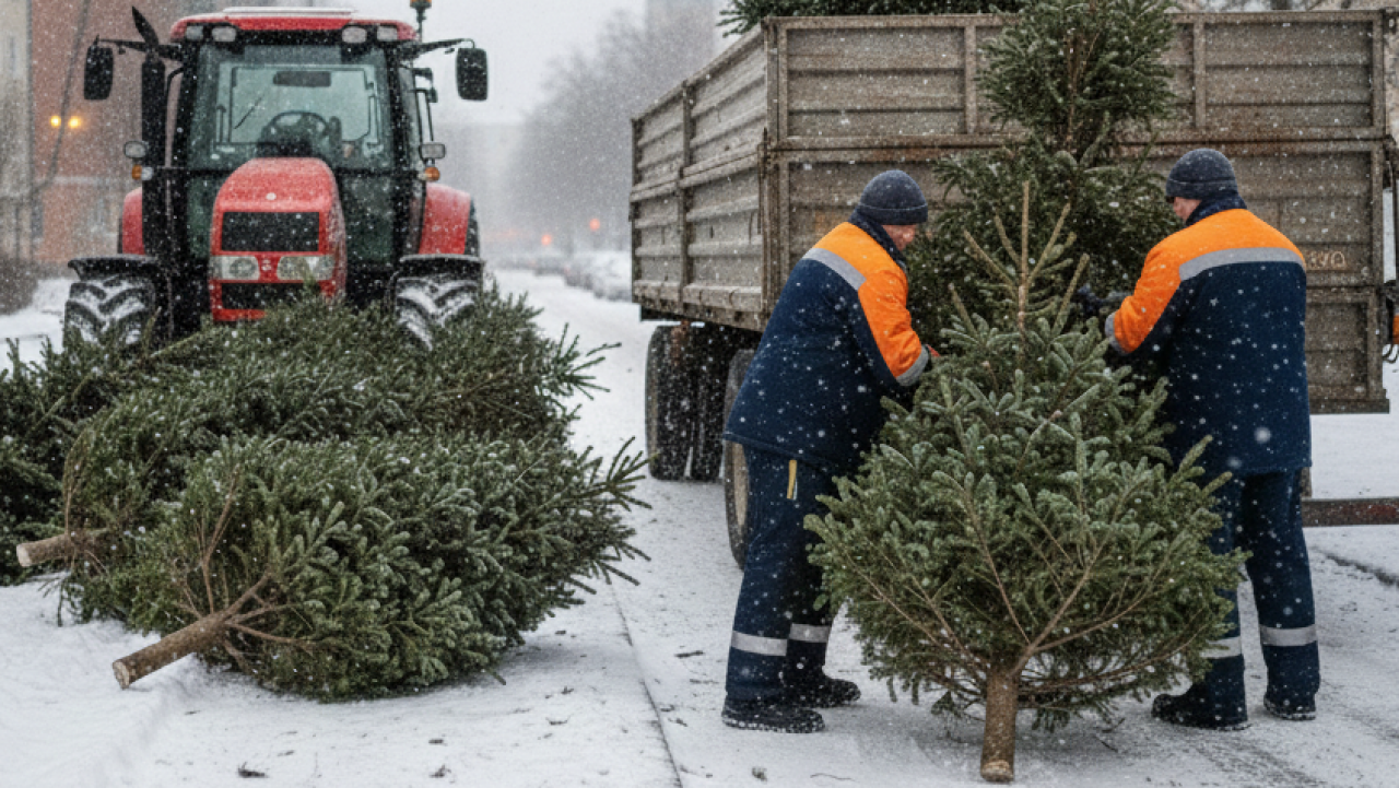Symbolfoto Weihnachtsbaumsammlung (KI-generiert). von Google Gemini - mit KI erstellt