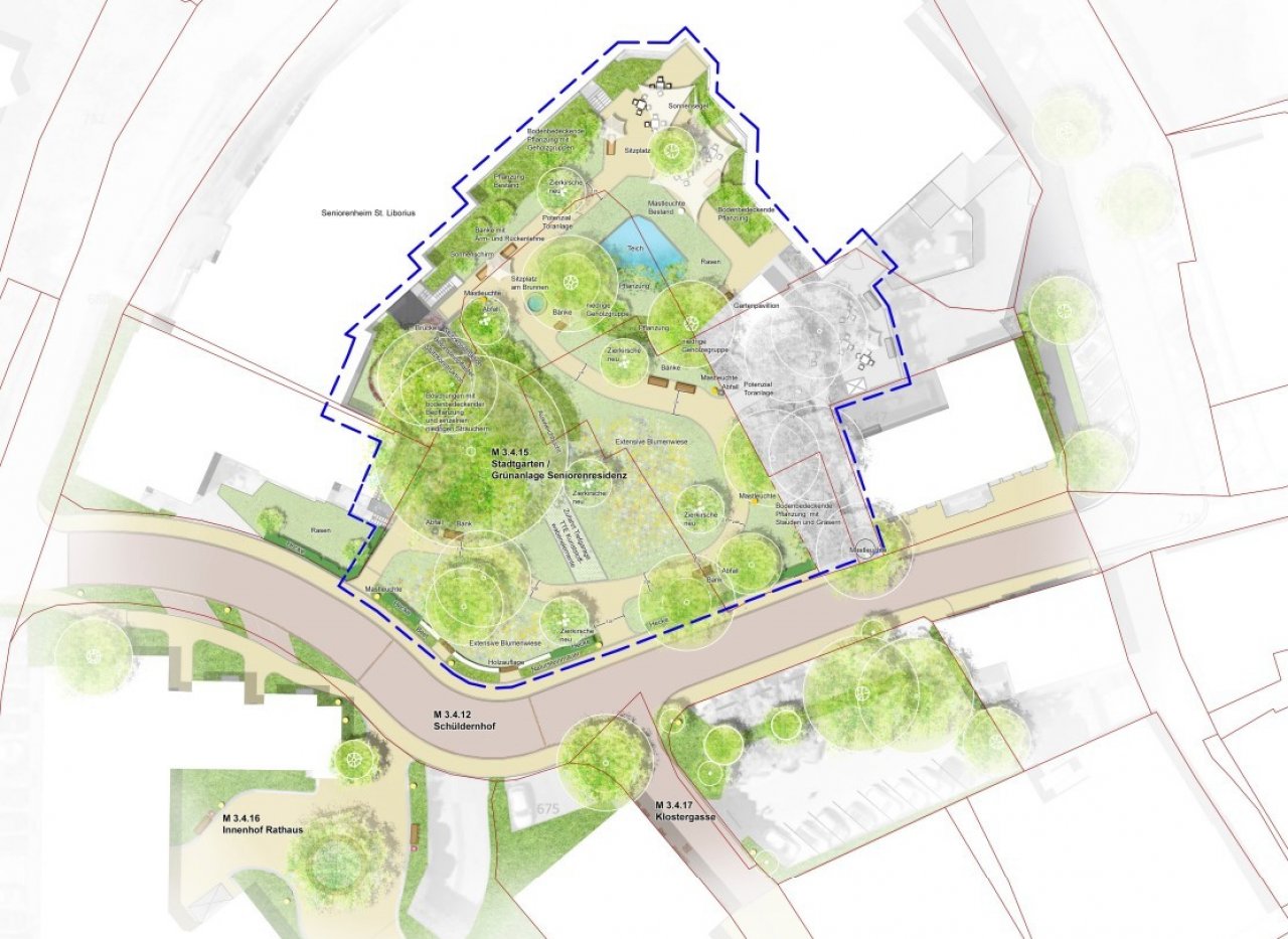 So sieht der Entwurf für die Aufwertung der Grünanlage „Schüldernhof“ aus. von B.S.L. Landschaftsarchitekten
