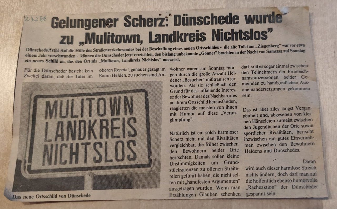 So wurde damals in einer lokalen Zeitung über den Streich berichtet. von privat