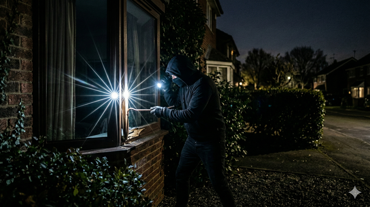 Symbolfoto: Einbruch, Einbrecher von Google Gemini/Foto mit KI erstellt