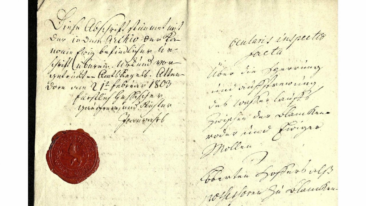 Die Archivalie des Monats Februar zeigt das Protokoll eines Augenscheins und Anordnung an Erben Ebbert Höffer, den Mühlengraben-Stau zu beseitigen (1685). von Stadtarchiv Attendorn