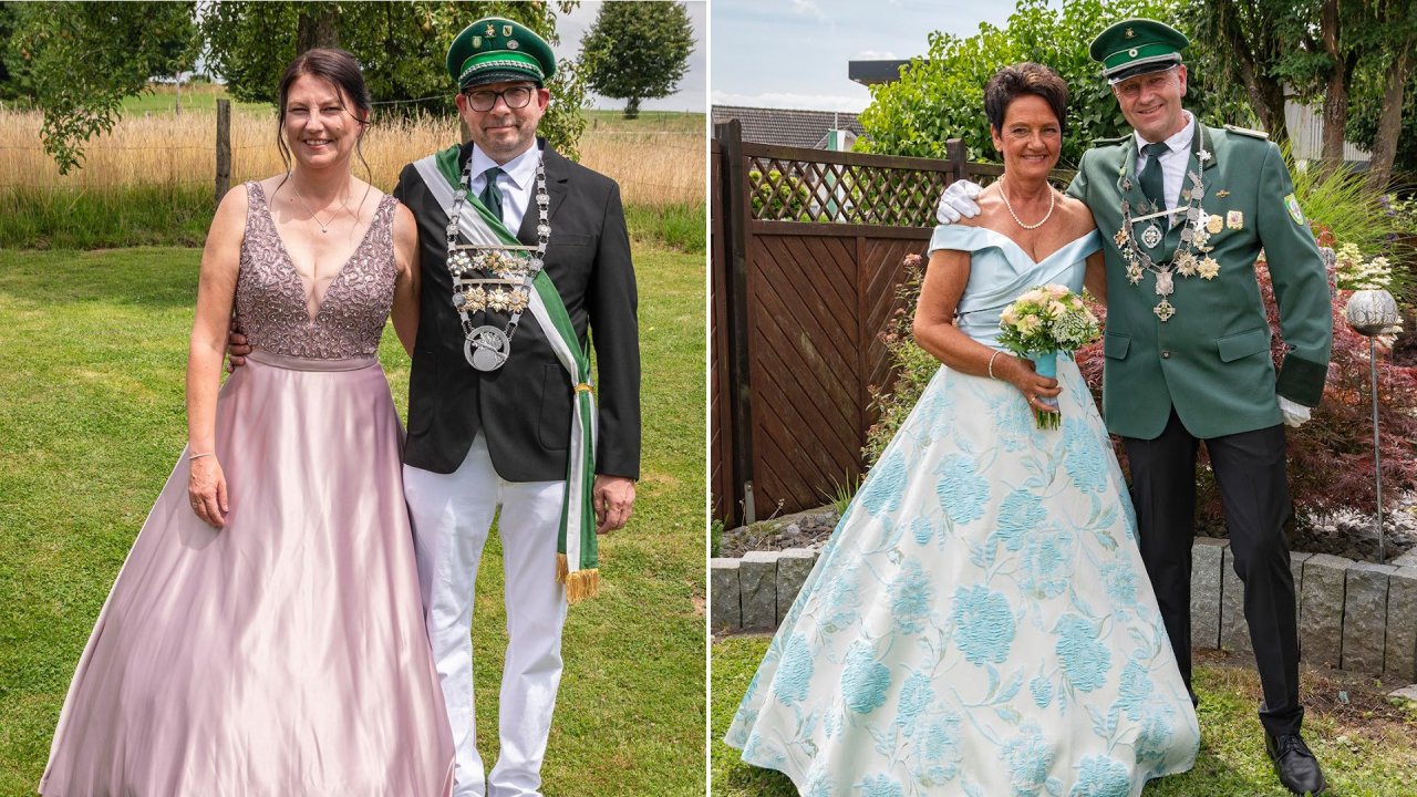 Die amtierenden Majestäten von Sporke und Hespecke, Königspaar Daniel und Gabi Fuhrmann (l.) sowie Kaiserpaar Andre und Marion Clemens. von Schützenverein Sporke-Hespecke